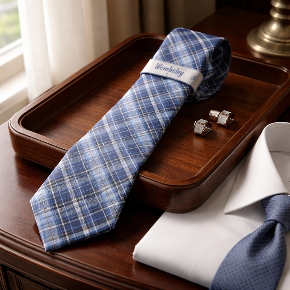 Wembley Other - Wembley Aqua Blue Plaid Men's Tie